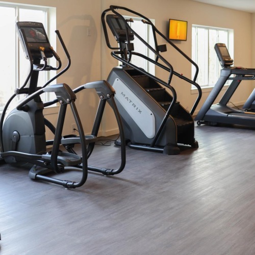 a fitness center with cardio equipment at The Flats at Hampden in Camp Hill, PA
